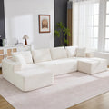 Garvee Boneless Couch U Shaped Sectional 130'' Modern Modular Cloud Couch with 2 Chaise Lounge, 4-Seat Corduroy Deep Seat Sofa with Pillows for Living Room