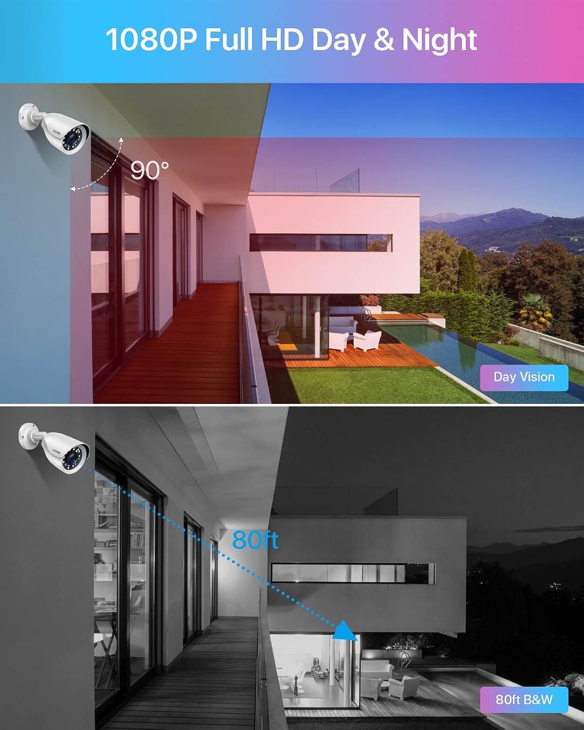 ZOSI H.265+ 1080p 16 Channel Security Camera System, 16CH DVR Recorder with AI Human Vehicle Detect, 12 x 1080p Weatherproof CCTV Bullet Camera Outdoor Indoor 80ft Night Vision, Motion Alerts, 2TB HDD