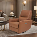 Recliner Sofa Rocking Chair Swivel Power Reclining Adjustable 360 Degree Spinning with Ergonomics Lumbar Support Natural Leather for Home Theater Seating Living Room, Bedroom, Nursery, Brown