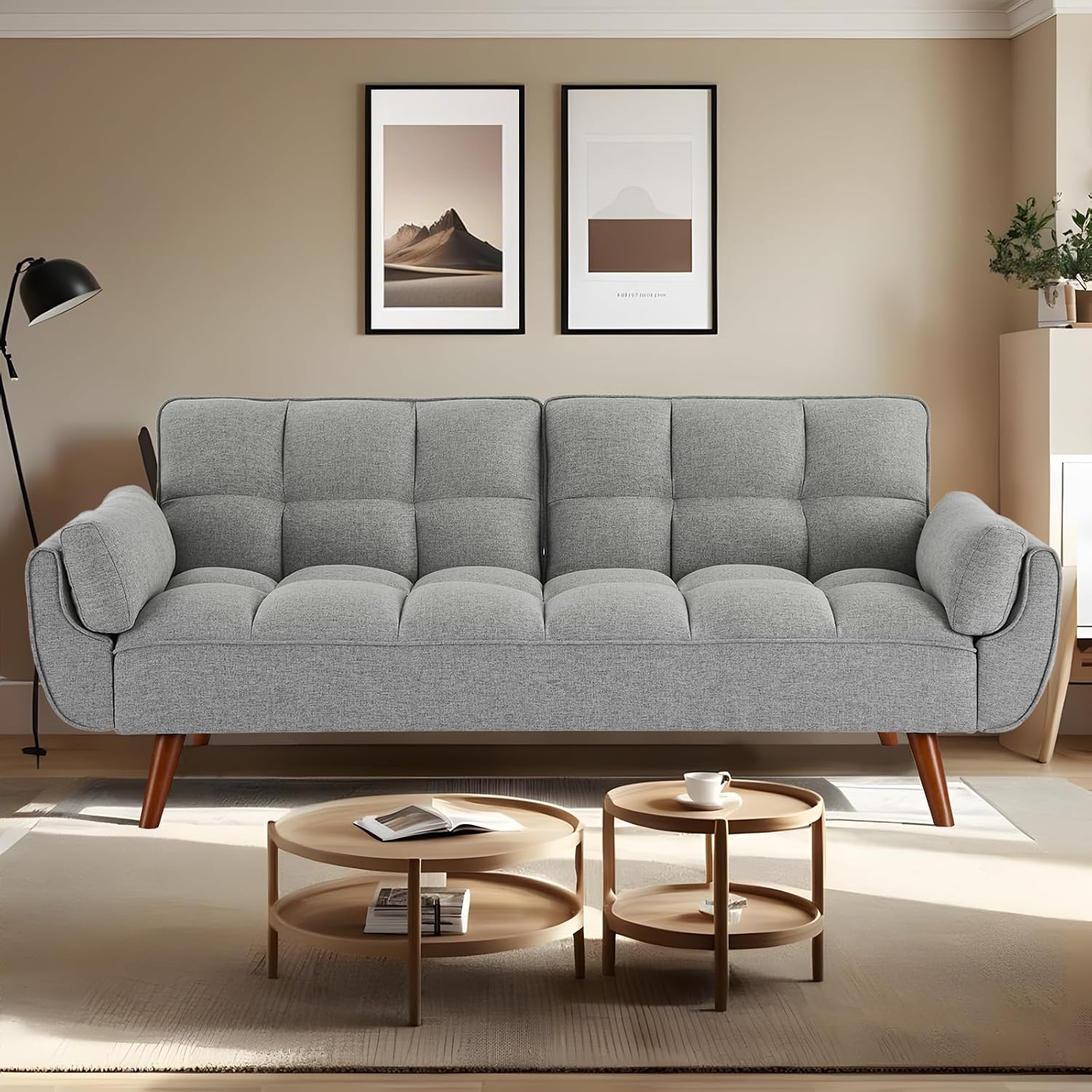 Convertible Futon Sofa Bed, Sleeper Couch Bed with Adjustable Backrests, Linen 3 Seater Small Couches for Small Spaces, Living Room, Bedroom(Gray, 75')