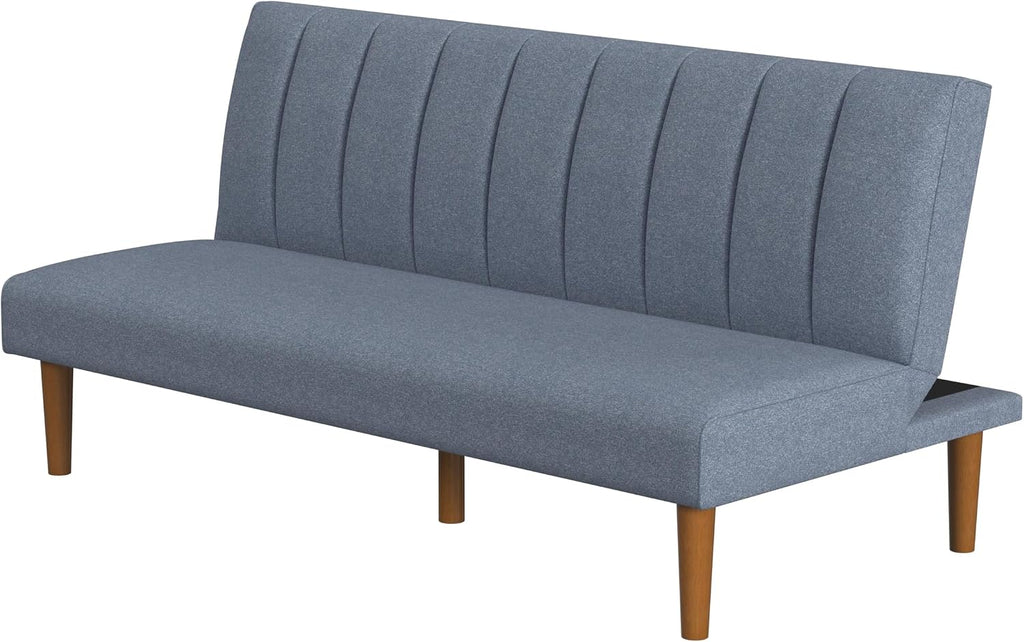 Spatial Order Upholstered Bergen Convertible Futon Sofa Bed, Modern Sofa Couches for Living Room, Small Spaces, Dorm, Apartment, Blue Woven