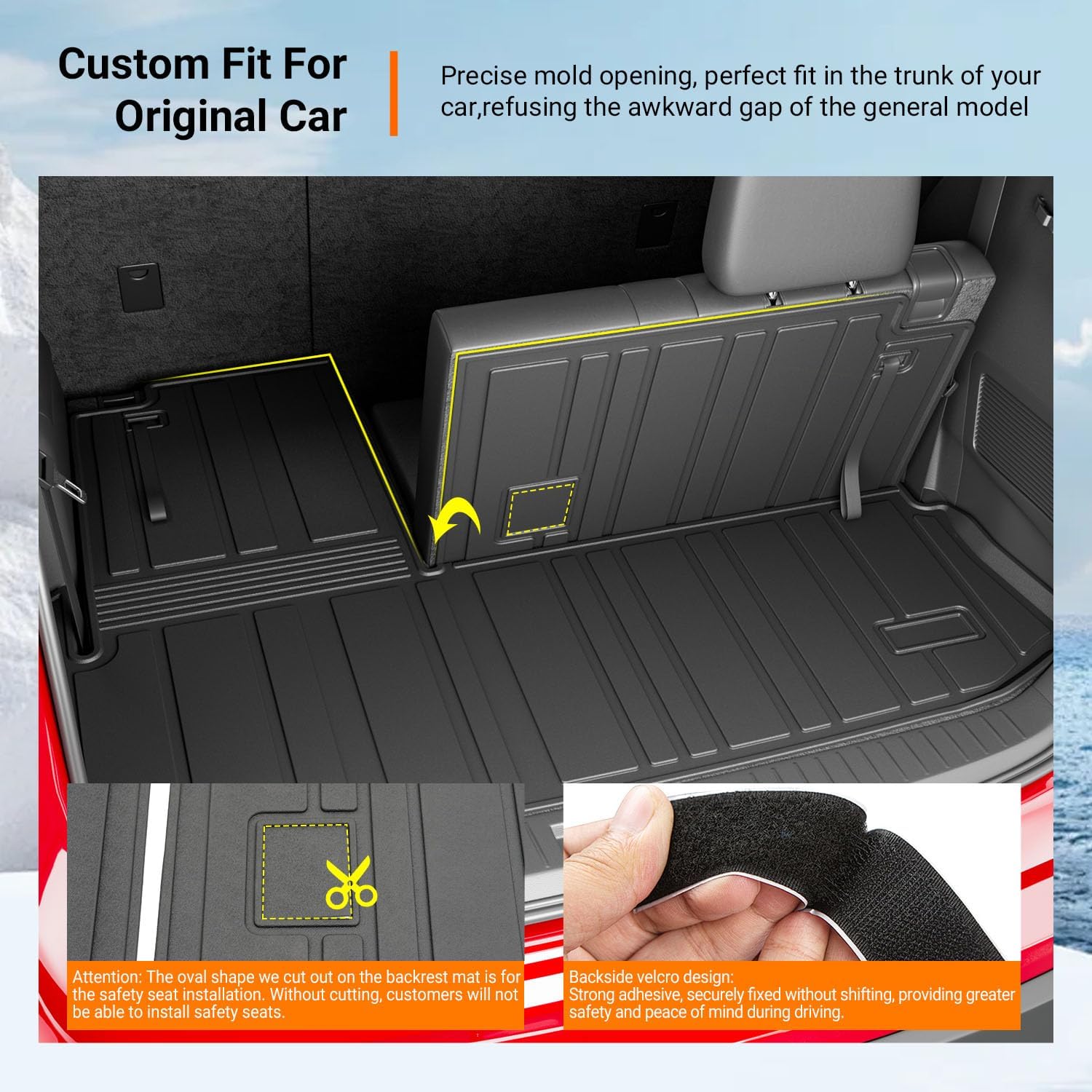 powoq Floor Mats Compatible with 2020-2026 Toyota Highlander Cargo Mat Trunk Liner Cargo Liner Replacement for 2020-2026 Toyota Highlander Accessories (Trunk Mat with Backrest Mats+Floor mats)