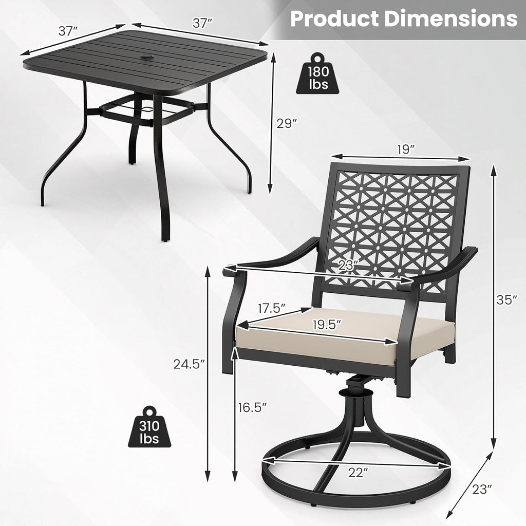 Giantex 2 Pack Swivel Outdoor Chairs, Set of 2 Patio Dining Rocking Chairs with Soft Cushions, Round Steel Base, Porch Garden Backyard Lawn Poolside Beige