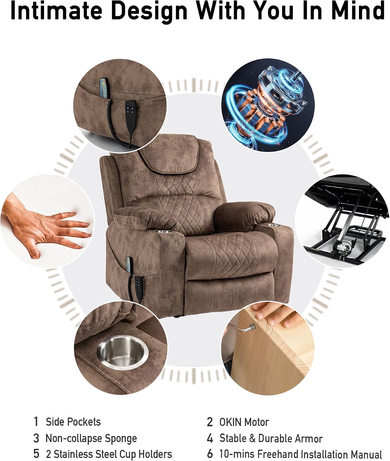 Oversized Lazy Boy Recliner Chair, 2 Motor Leather Recliner, Nursing Lift Chair with Massage and Lumbar Heating, Functional Adult Power Recliner with Cup Holders