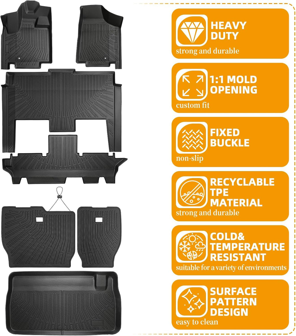 Floor Mats for Chrysler Town & Country 2008-2010 2011 2012 2013-2016(ONLY Stow'n Go) & for Dodge Grand Caravan 2008-2015 2016-2018 2019-2021,TPE Custom Floor Liners & Seatback Mat & Cargo Liner