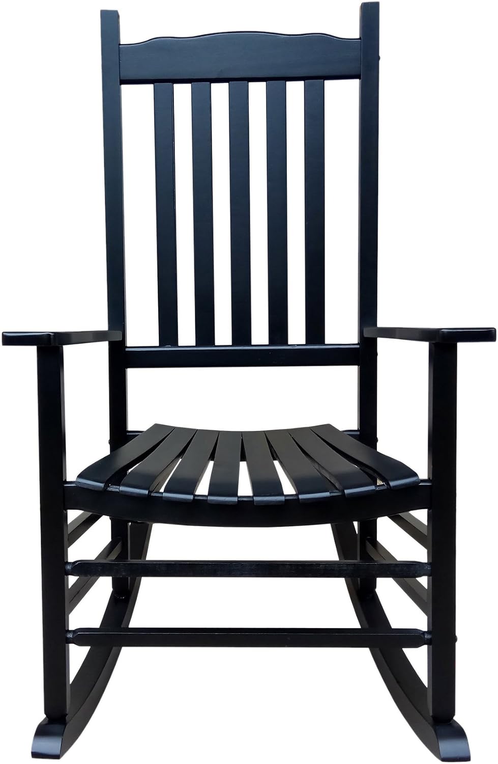 A001BK Black Wood Porch Rocker/Outdoor Rocking Chair - Easy to Assemble - Comfortable Size - Outdoor or Indoor Use