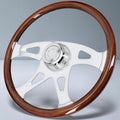 Sorghum 18' Solid Wood Steering Wheel - 4 Spokes Aluminum Chrome Classic Steering Wheel with Horn Button for Trucks Compatible with Mack Kenworth Peterbilt Volvo Freightliner-Triangle Hollow Style