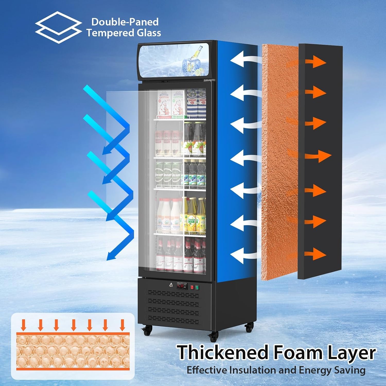 Commercial Display Refrigerator with Single Glass Door, 11.3 Cu.Ft Upright Beverage Cooler with Adjustable Shelves, Soft LED Lighting, Merchandiser Fridge for Home, Restaurant, and Garage, Black