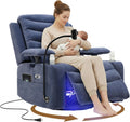Olela Power Glider Recliner Nursery Chair, Swivel Rocking Chair with Electric Lumbar Support, USB Charging, Smart Cup Holder, Light, Adjustable Armrest, Wireless Phone Charger Holder, Chenille