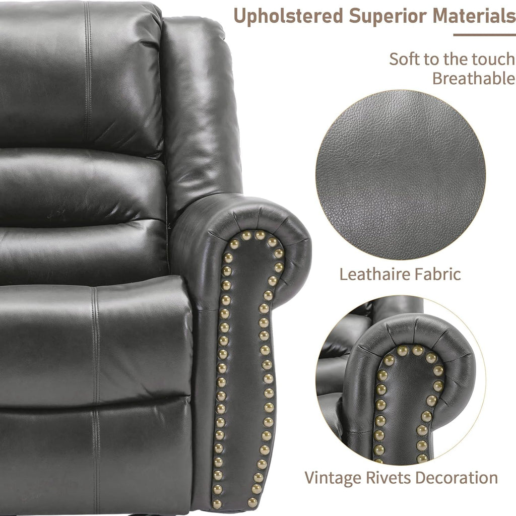 Manual Massage Swivel Rocker Recliner with Heat and Vibration, 360° Swivel Glider Rocking Recliner Chair, Classic Living Room Lounge Recliners with Side Pockets & USB Ports, Dark Gray