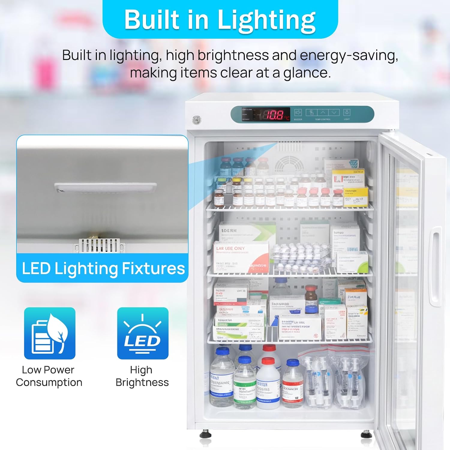Lab Refrigerator, 2-8℃, 105L/3.7Cu.Ft, 110V, 20'' Wide Medical Refrigerator, LED Lighting Pharmacy Fridge, Digital Thermostat, Designed for Pharmacy, Medicine, Vaccine Storage