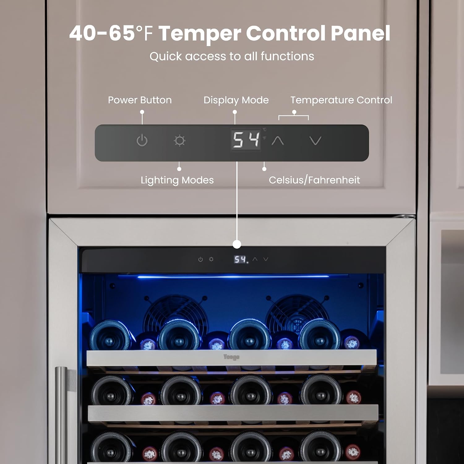 Yeego 24 Inch Wine Fridge – 40°F-65°F Wine Cooler Refrigerator, 304 Stainless Steel Glass Door Lock, Temperature Memory Blue & White LED Built-in Wine Fridge with Adjustable Shelves (89 Bottle)