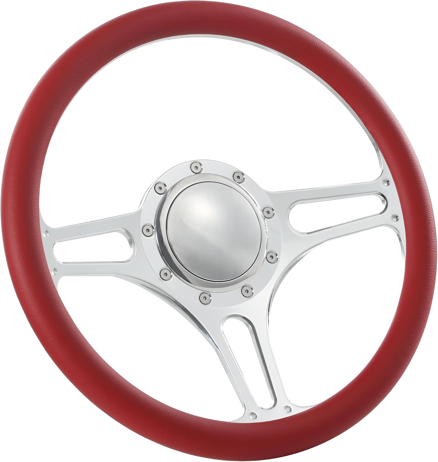 14'' Billet Half Wrap 9 Bolts Steering Wheel with 2'' Dish and Horn Button (Red)