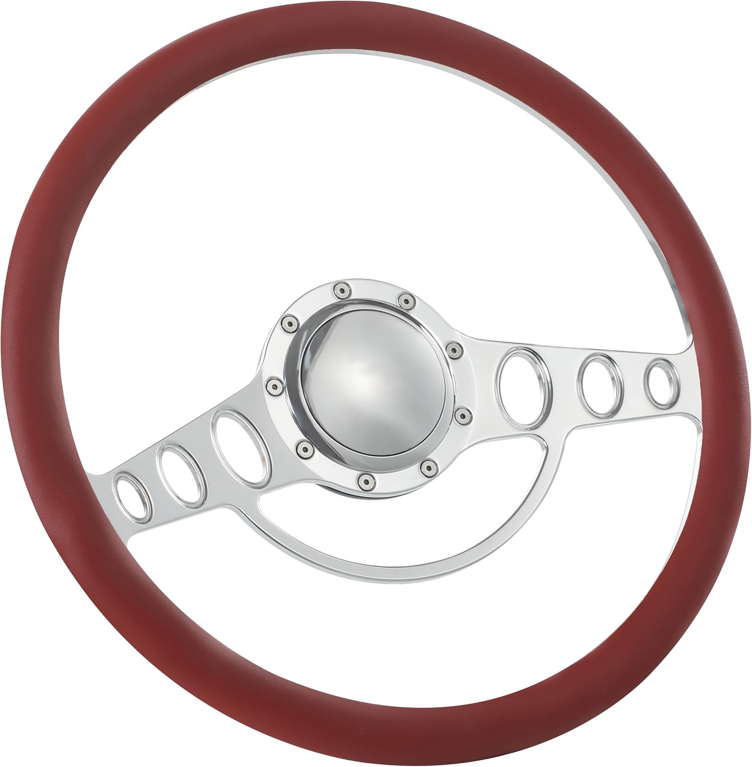 15.5'' Billet Half Wrap 9 Bolts Steering Wheel with 2'' Dish and Horn Button(Burgundy)