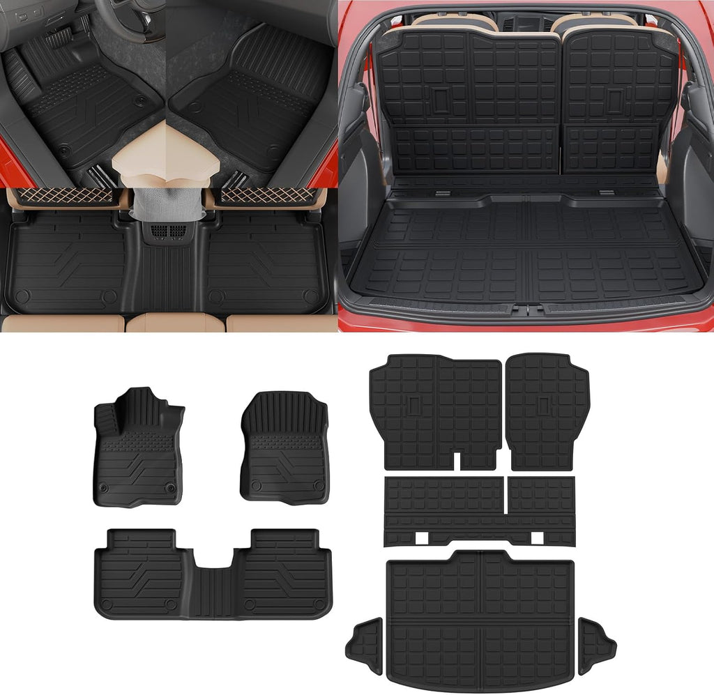 Floor Mats Compatible with 2023 2024 2025 2026 Honda CRV Cargo Mats Liner TPE Back Seat Cover Trunk Mats Fuel 2024 CR-V Accessories Non-Hybrid (Lower Deck, Trunk Mat+Backrest Mats+Floor Mats)