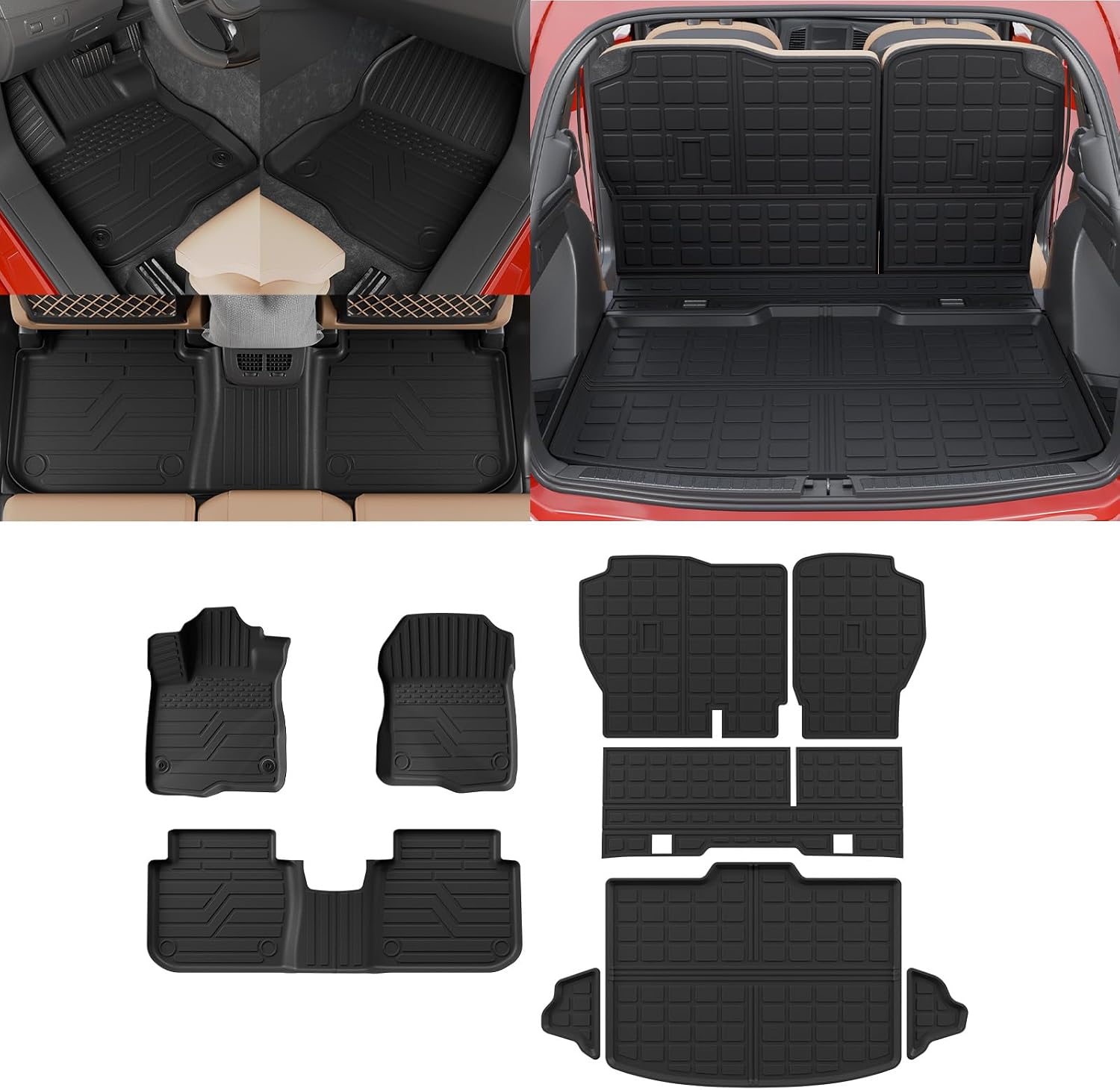 Floor Mats Compatible with 2023 2024 2025 2026 Honda CRV Cargo Mats Liner TPE Back Seat Cover Trunk Mats Fuel 2024 CR-V Accessories Non-Hybrid (Lower Deck, Trunk Mat+Backrest Mats+Floor Mats)