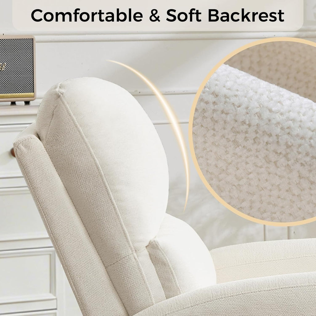 Power Swivel Rocker Recliner, Swivel Glider Nursery Electric Recliner Chair with Lumbar Support, Upholstered Rocking Recling Chairs for Adults Nursery, Living Room, Bedroom, White