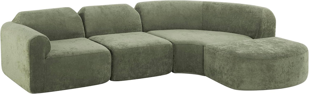 Merax Modern Curved Sectional Sofa with Ottoman, Couch 4-Piece Set High-Density Compressed Sponge, Fully Assembled, Right Hand Facing, Plush Deep Seat for Living Room, Lounge, Apartment, Green