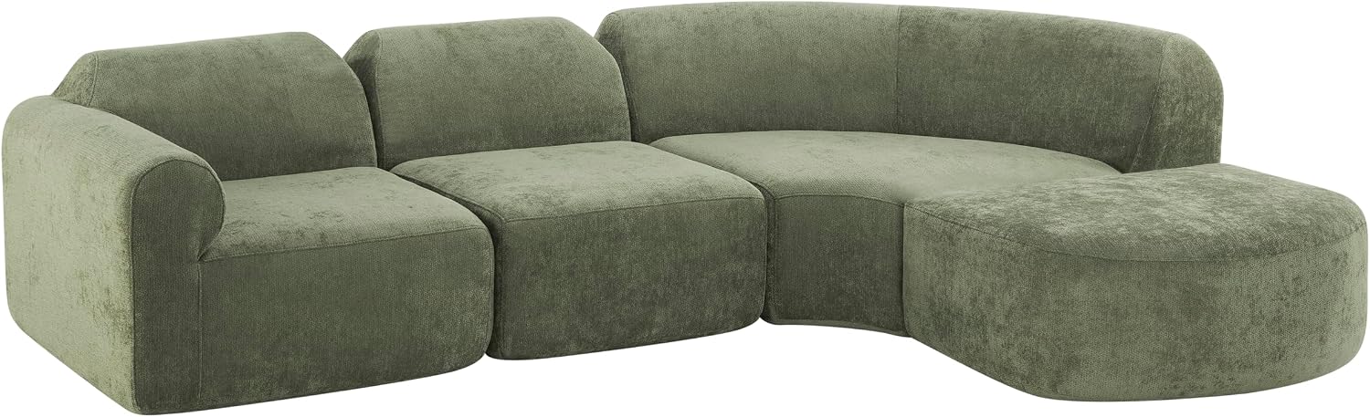 Merax Modern Curved Sectional Sofa with Ottoman, Couch 4-Piece Set High-Density Compressed Sponge, Fully Assembled, Right Hand Facing, Plush Deep Seat for Living Room, Lounge, Apartment, Green