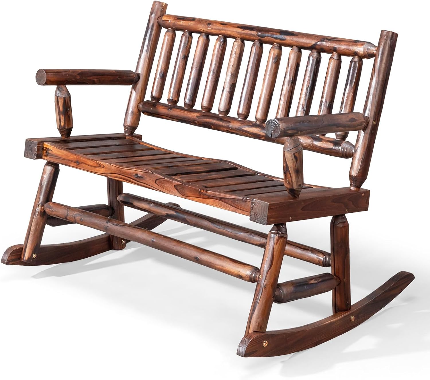 VINGLI Fir Wood Double Rocking Chair for Porch & Garden - 550lb Capacity Weather-Resistant Outdoor Glider Bench with High Backrest, Patio Rocker for Couples Backyard, Deck, Rustic