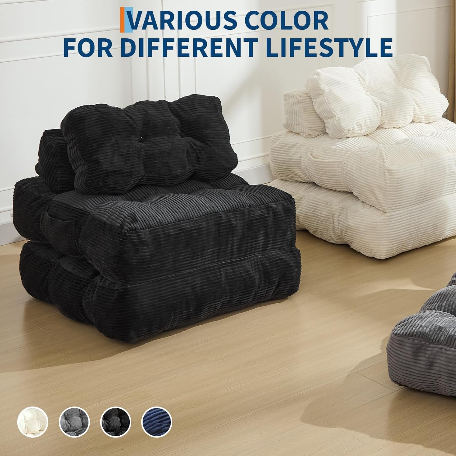 Garvee Folding Sofa Bed, Convertible Sleeper Chair with Pillow Foldable Mattress with Back Support, Boneless Fold Out Chair Bed Comfy Floor Sofa Lounge for Living Room, Bedroom, Black, Single