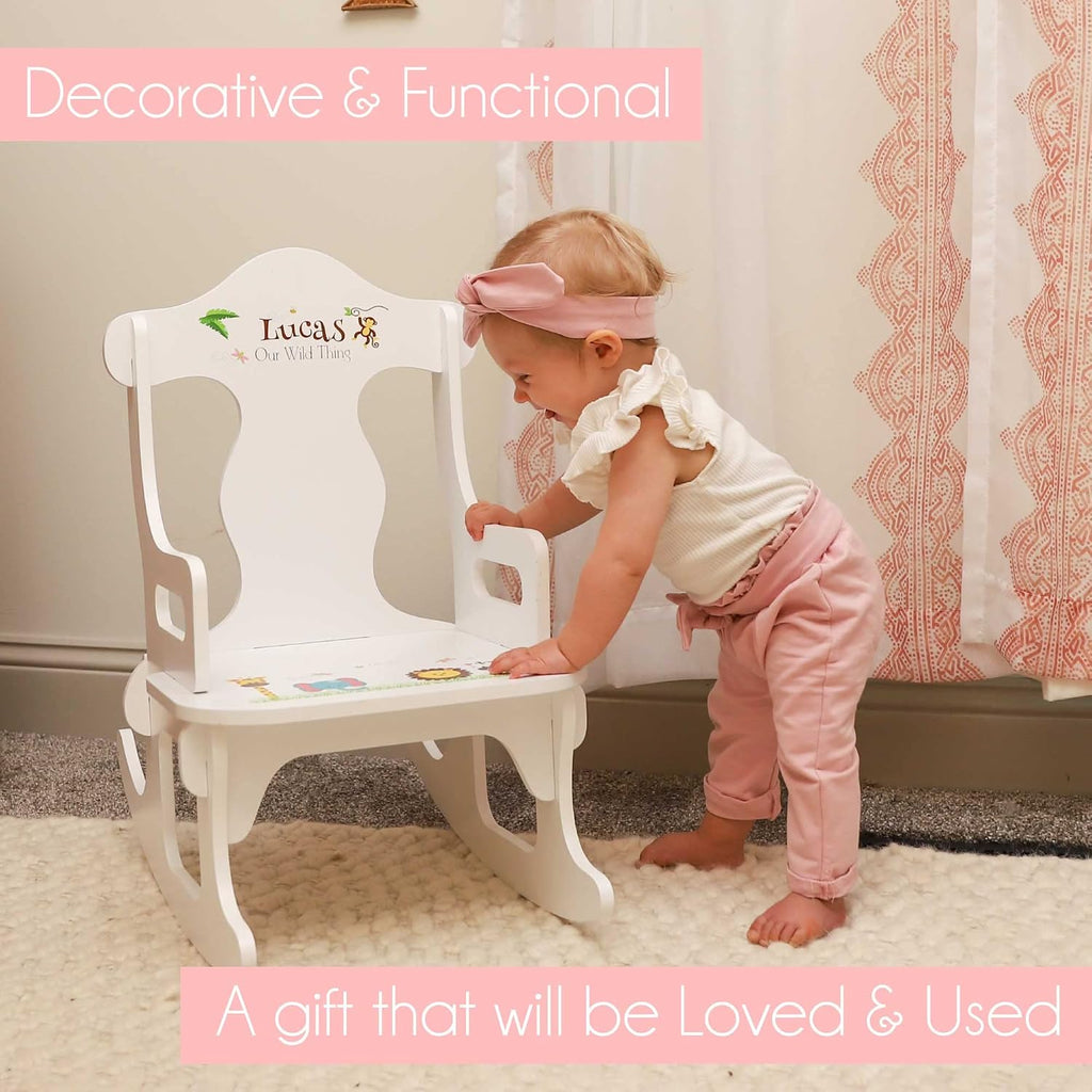 My Bambino Personalized White Puzzler Rocking Chair with Aqua Butterflies Design | Baby Shower & Birthday Gift