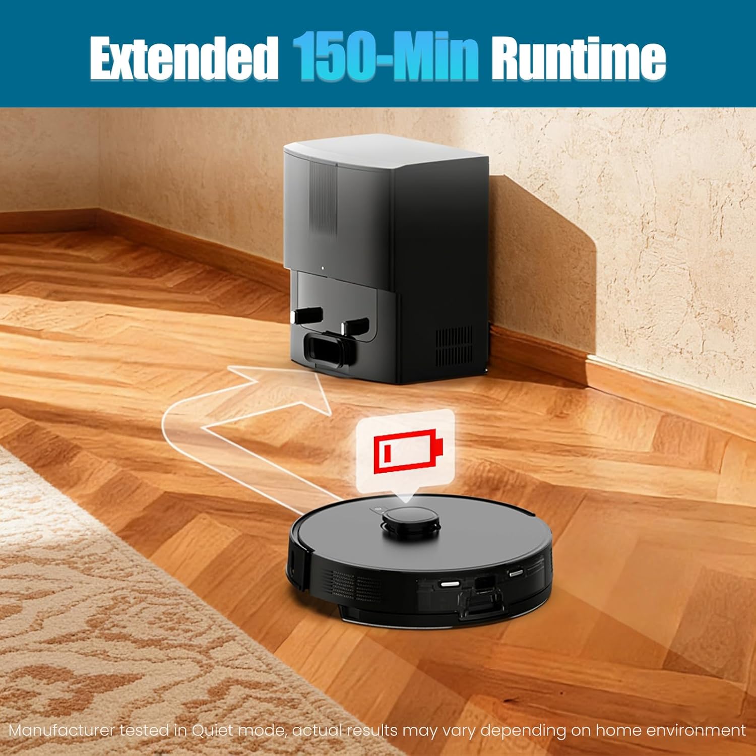 Robot Vacuum and Mop Self-Emptying with 8,000Pa Suction, LiDAR Navigation, Home Mapping, 75-Day Capacity, No-Go Zones, 150 Mins, APP＆Voice Control for Pet Hair, Hard Floors, Carpets, E10+
