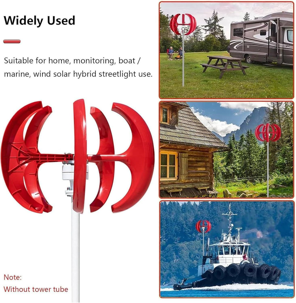 Wind Turbine Generator 5 Blades Vertical Axis Wind Turbines Generator Wind Power Generator with Controller DTHL 400w Red,12V-400W