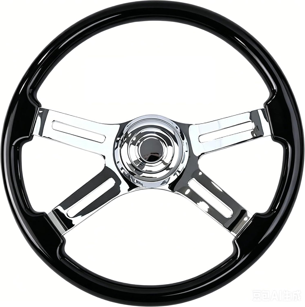 18' Walnut Wood Truck Steering Wheel 4 Spoke Aluminum Chrome Plated Steering Wheel for Semi-Trailers,Trucks for Kenworth t800 Accessories,Peterbilt,Volvo, Freightliner,Black（ABS）