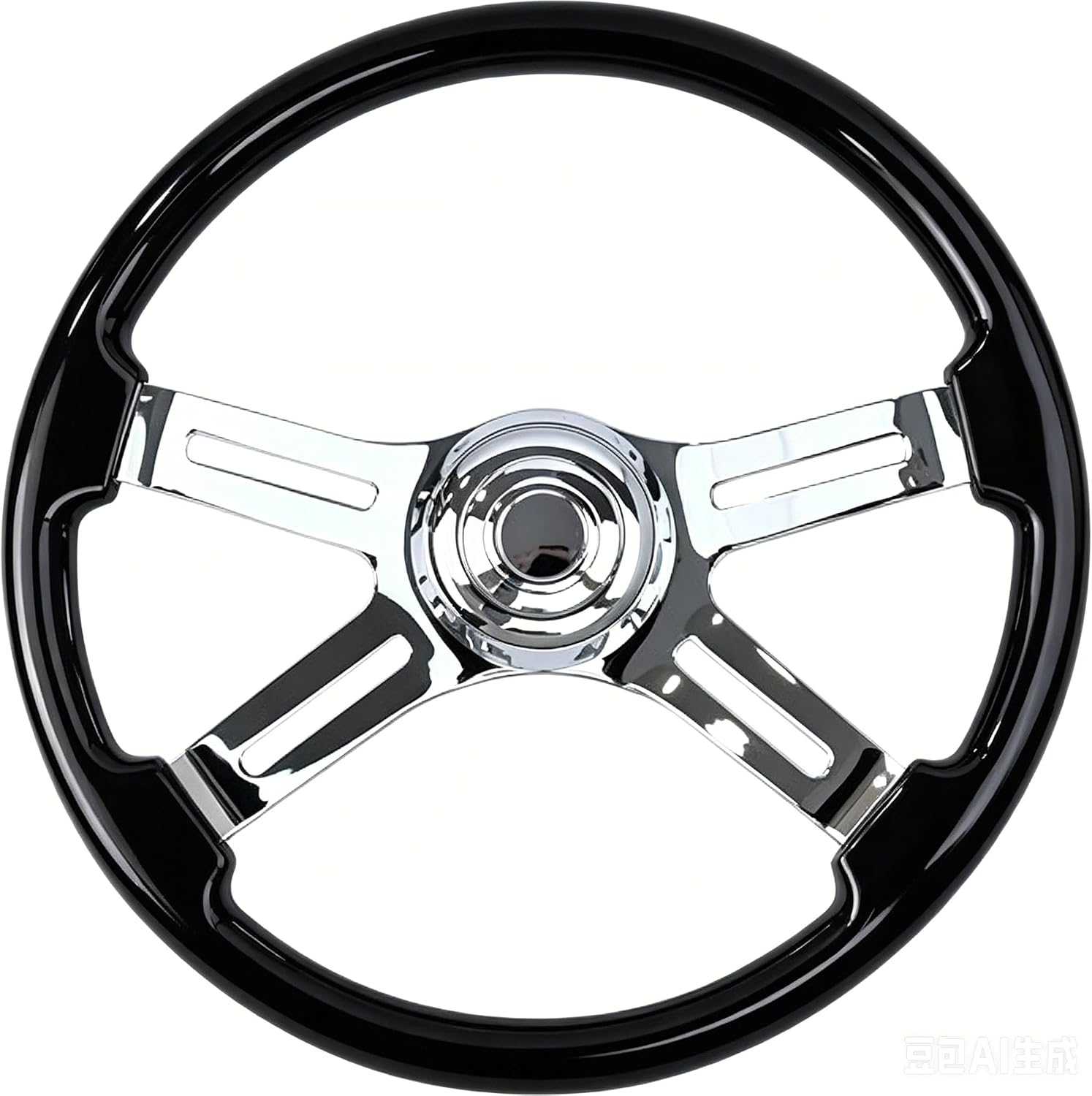 18' Walnut Wood Truck Steering Wheel 4 Spoke Aluminum Chrome Plated Steering Wheel for Semi-Trailers,Trucks for Kenworth t800 Accessories,Peterbilt,Volvo, Freightliner,Black（ABS）