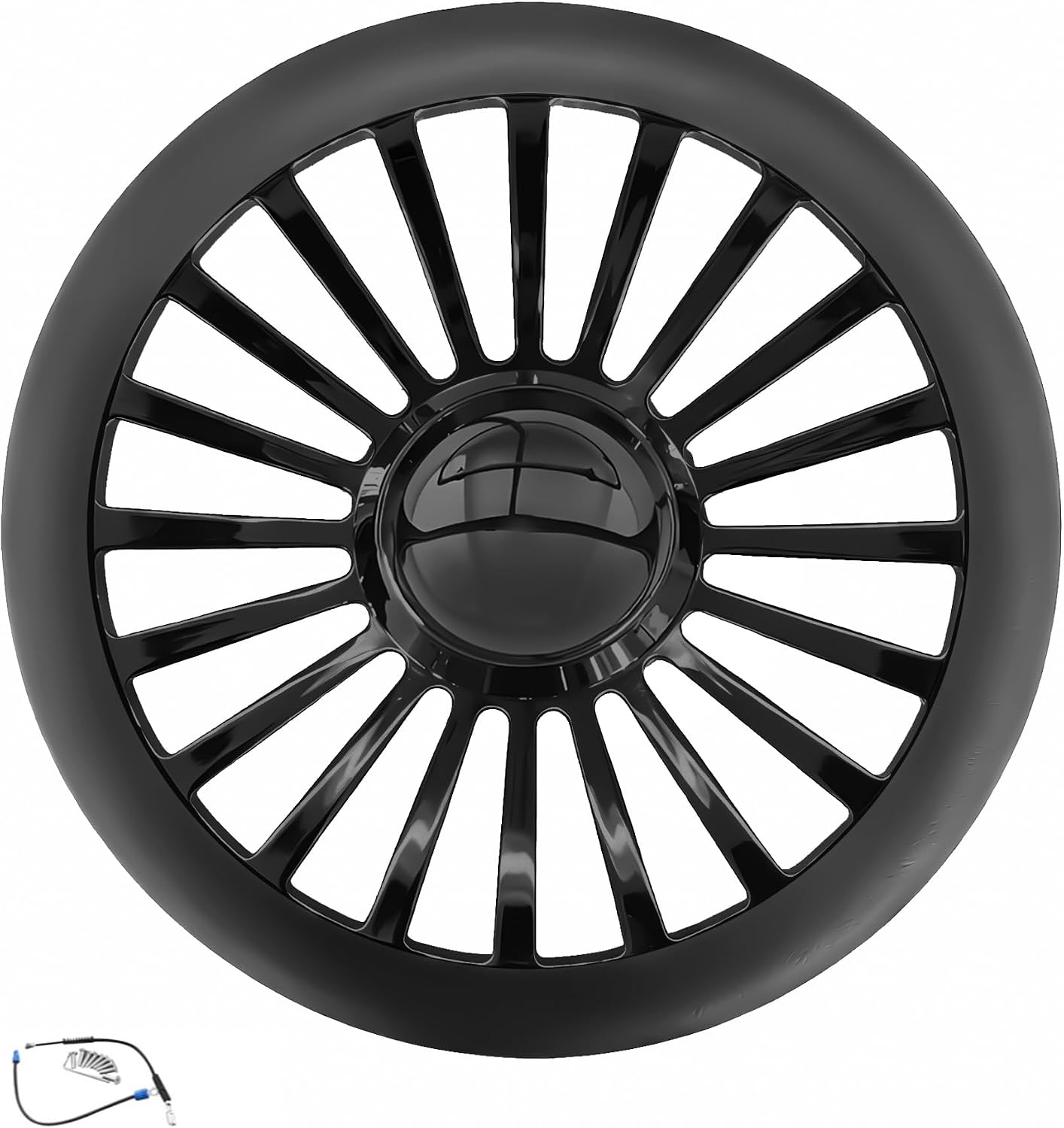 X-AVION 14' 'Radiator Spoke Design' Style Billet Aluminum 9-Bolt Steering Wheel, Black Leather Half Wrap with 9-Bolt Dish Design & Mirror-Polished Black Horn Button, Fits Most 1967-94 GM Cars