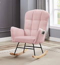 hansones Nursery Rocking Chair,Upholstered Glider Chair with High Backrest Armchair Chair for Living Room Bedroom Offices (Pink Teddy)