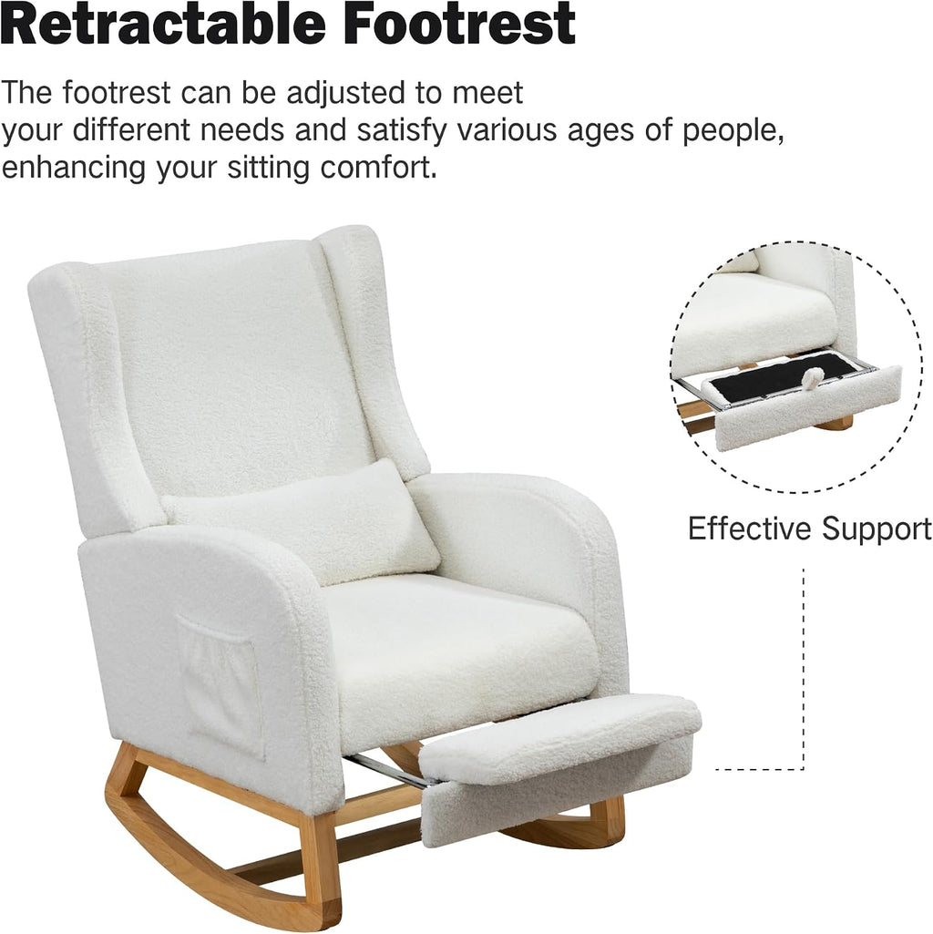 Chifee & Vingol Rocking Chair Nursery with Foot Rest & Pillow,Sherpa,White