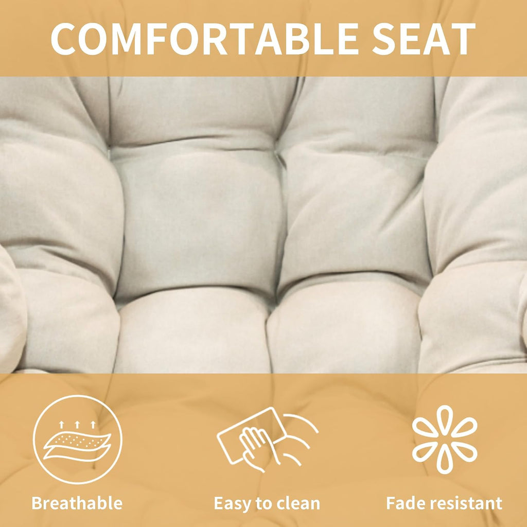 Outdoor Rocking Chair, Patio Egg Rocking Chair, Indoor Papasan Chair, Rattan Wicker Lounge Chair, Modern Royal Chair for Bedroom, Living Room, Porch, Garden,Lawn-Beige (Beige)