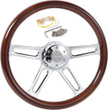 18 in Solid Wood lacquering Truck Steering Wheel,4 Spokes 5-Bolt Chrome Aluminum Classic Wood Grain Steering Wheel 5 Bolt fit For Kenworth,for Peterbilt,for Volvo,for Freightliner