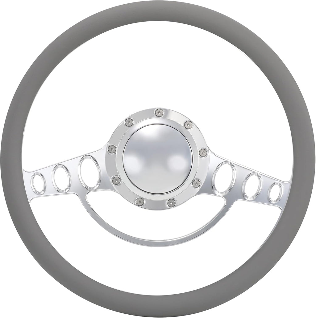 Flashpower 15.5'' Billet Half Wrap 9 Bolts Steering Wheel with 2'' Dish and Horn Button(Light Grey)