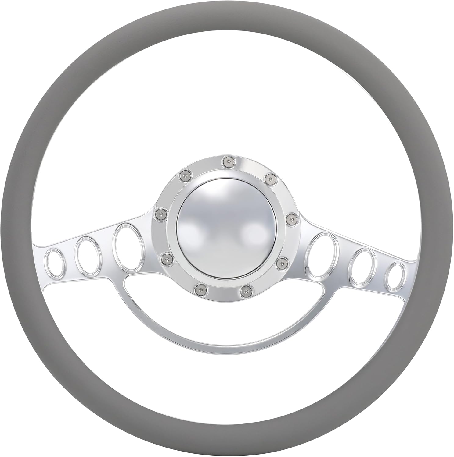 Flashpower 15.5'' Billet Half Wrap 9 Bolts Steering Wheel with 2'' Dish and Horn Button(Light Grey)