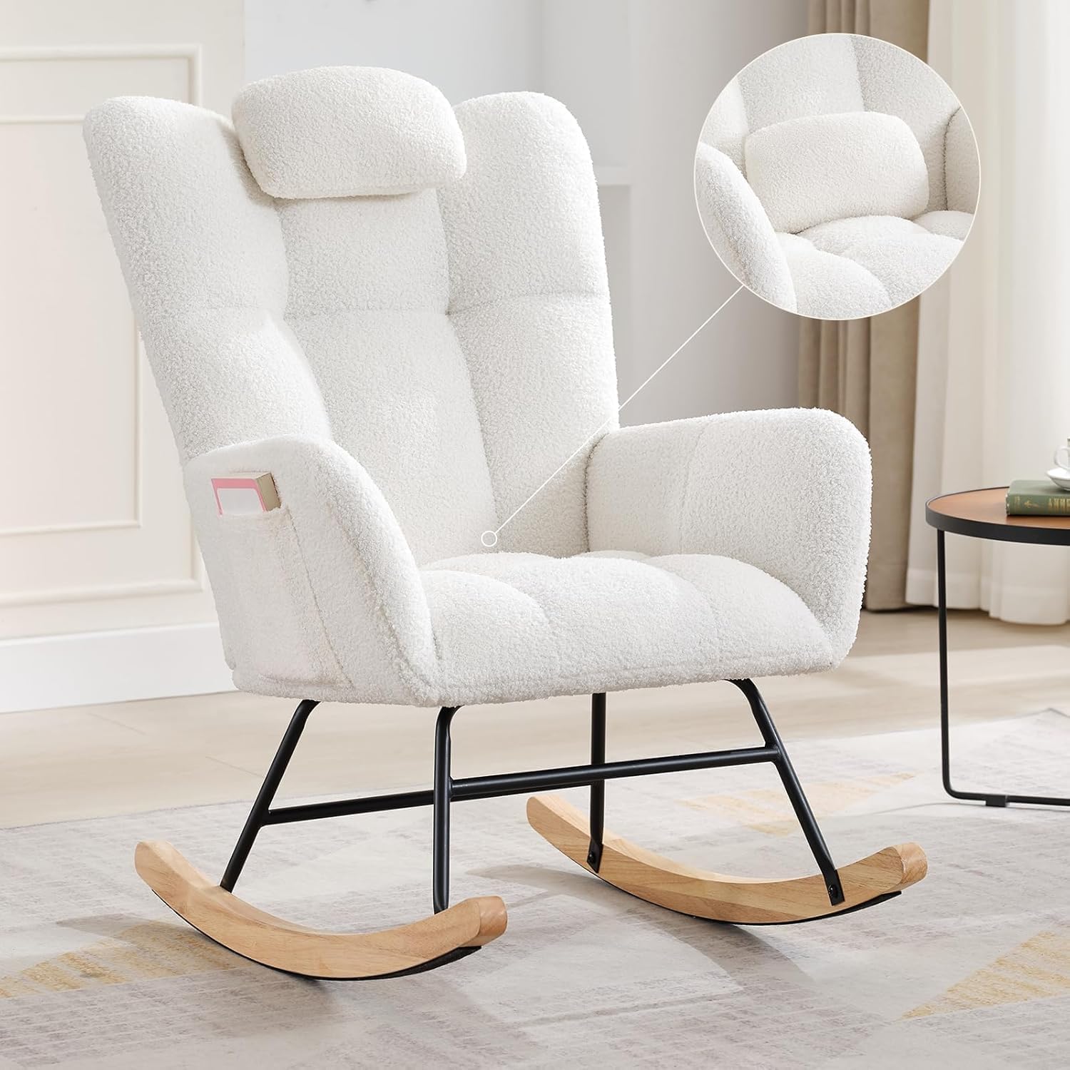 Rocking Chair Nursery Teddy, Upholstered Baby Fluffy Glider Rocker for Adults Small Spaces Indoor,Nursing Chairs for Living Room, Bedroom