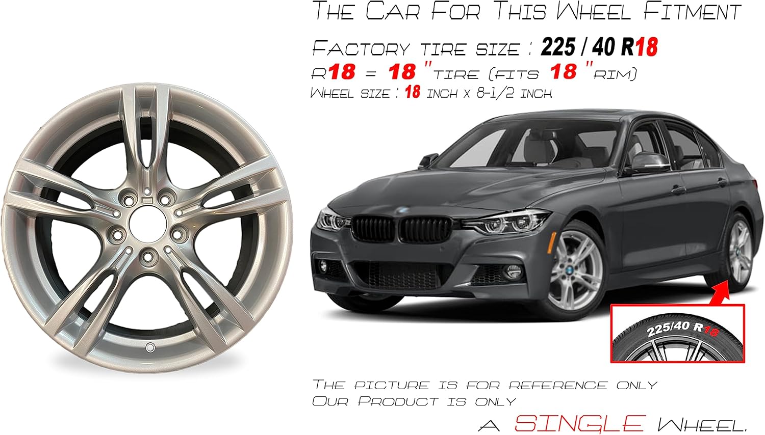 18' New Single Silver REAR Wheel for BMW 3 & 4 SERIES ACTIVEHYBRID 2012-2020 OEM Design Replacement Rim