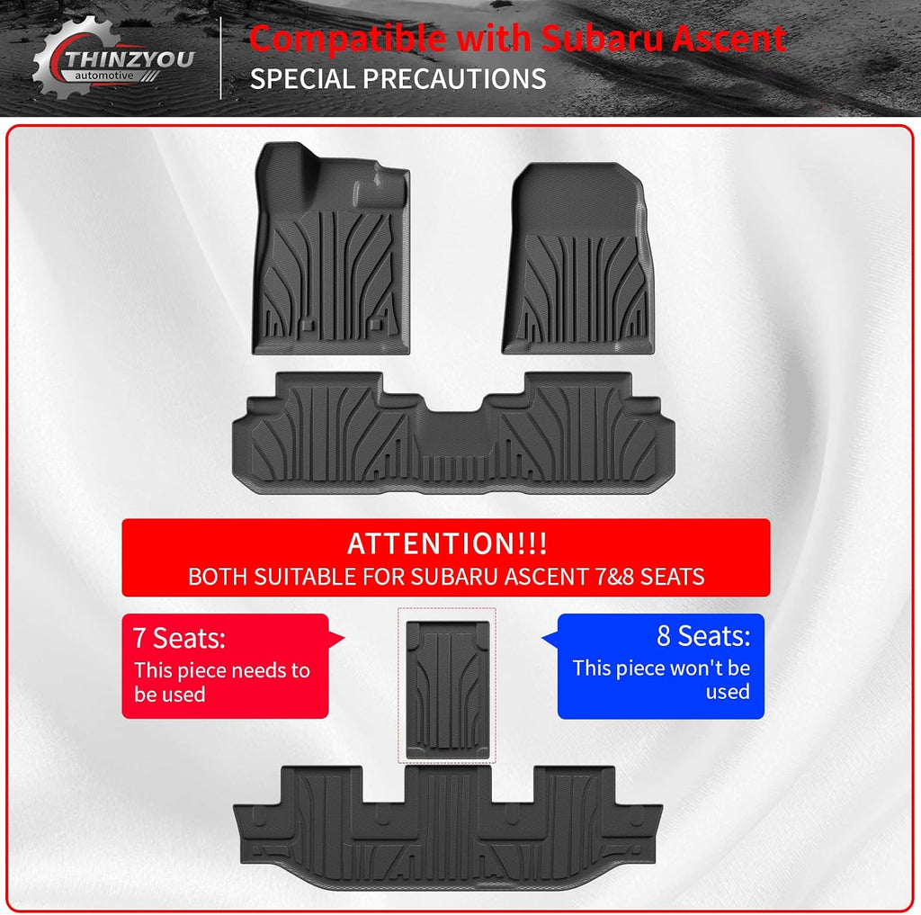 Floor Mats Compatible with 2019-2025 2026 Subaru Ascent Cargo Mat Liner TPE Back Seat Cover Protector 2023 Ascent Accessories (Fit 7&8 Seats, Trunk Mat+3rd Row Backrest Mats+Floor Mats)