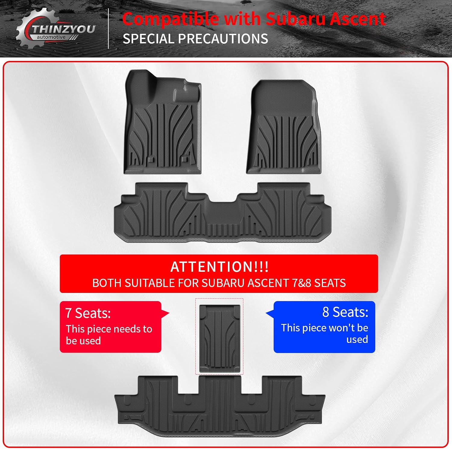 Floor Mats Compatible with 2019-2025 2026 Subaru Ascent Cargo Mat Liner TPE Back Seat Cover Protector 2023 Ascent Accessories (Fit 7&8 Seats, Trunk Mat+3rd Row Backrest Mats+Floor Mats)