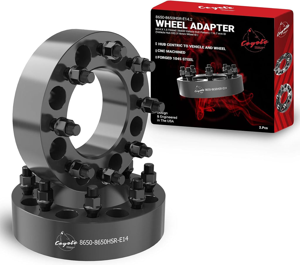 Wheel Accessories Parts 2 Pcs Steel Wheel Spacers Adapters 8 on 6.50 2.00 Inch Thick 116.7mm Hub M14x1.5 14x1.5 Thread Stud Fits Chevy Silverado 2500 3500 GMC Sierra 2500 3500 SRW ｜DRW F&R