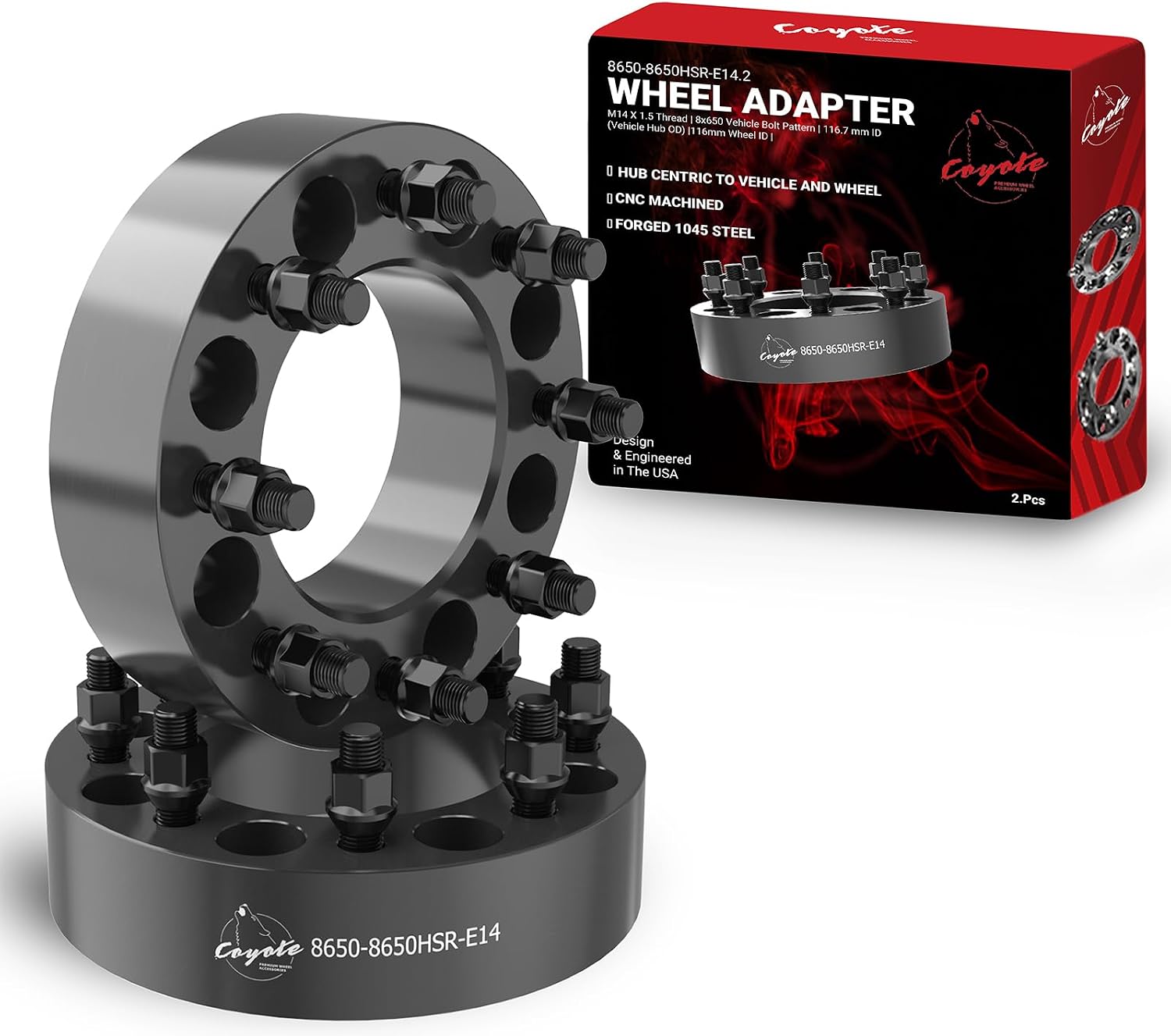 Wheel Accessories Parts 2 Pcs Steel Wheel Spacers Adapters 8 on 6.50 2.00 Inch Thick 116.7mm Hub M14x1.5 14x1.5 Thread Stud Fits Chevy Silverado 2500 3500 GMC Sierra 2500 3500 SRW ｜DRW F&R