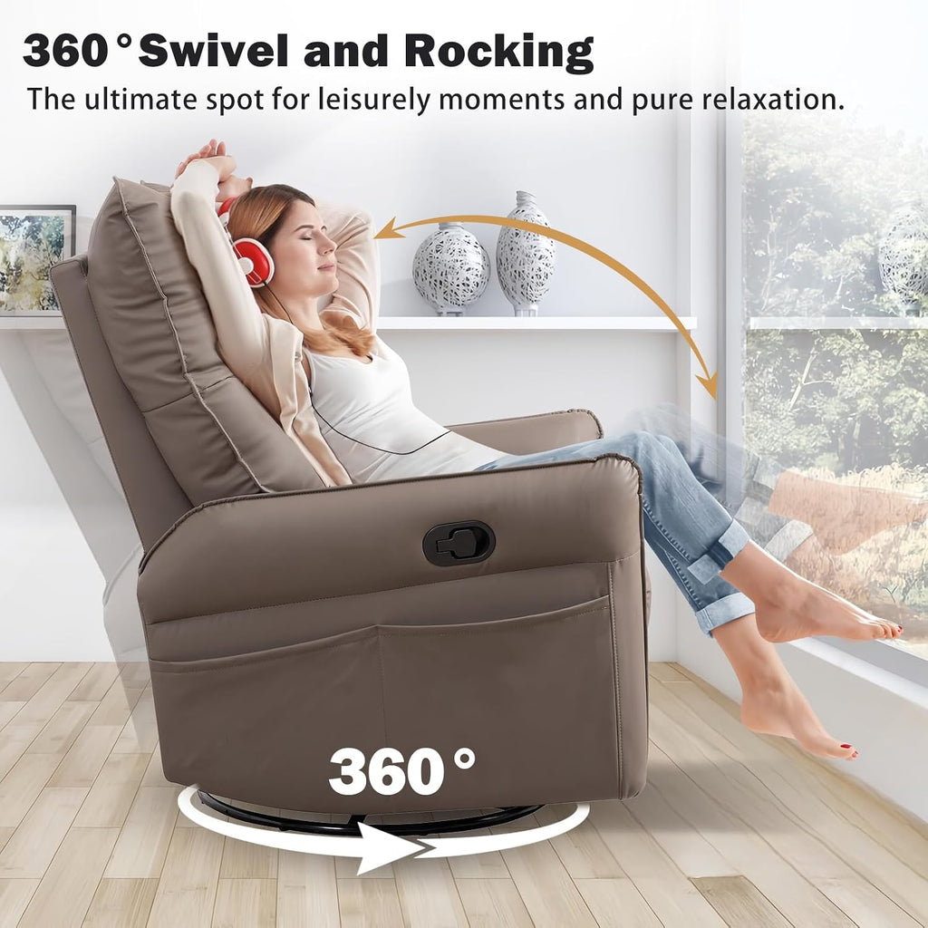 cinkehome Swivel Rocker Recliner Chair, Modern Faux Leather Manual Recliner, Glider Recliner, 360 Swivel, 30 Rocking, Relaxing, Living Room, Bedroom