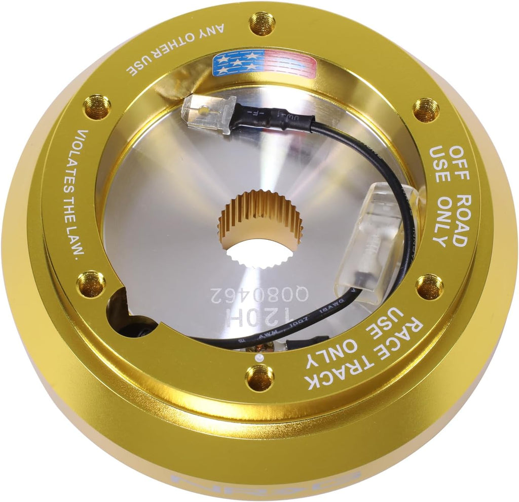 NRG Innovations Racing Style Steering Wheel Short Hub, Lockable Aluminum Steering Shaft, 6x70mm Bolt Pattern Quick Release Adapter Unit, For Toyota/Scion, Chrome Gold, NRG-SRK-120H-CG