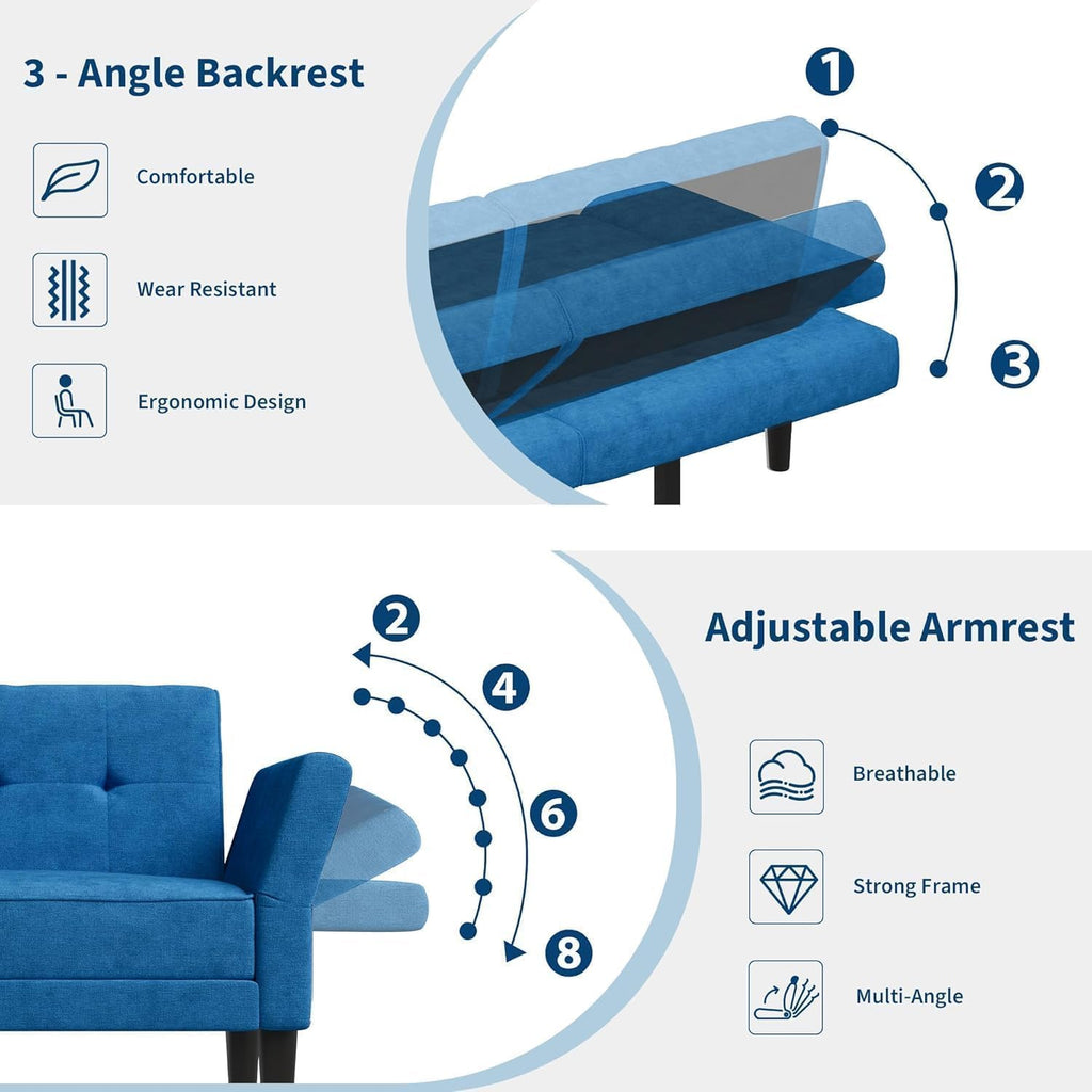 GarveeHome 89' Futon Sofa Bed, Convertible Sleeper Sofa with Adjustable Backrest & Armrest, Modern Futon Couch Bed, Loveseat Sleeper for Living Room Bedroom Apartments, Blue