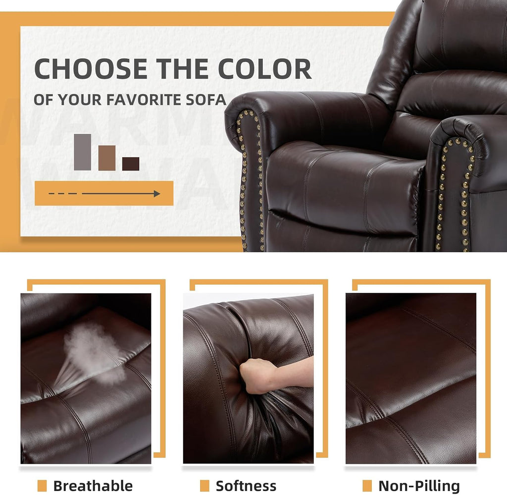 Manual Massage Recliner with Heating Function, 360° Swivel Glider Rocking Recliner Chair for Living Room, Ergonomic Single Sofa Chair with Remote Control/USB Ports/Side Pockets(Dark Brown)