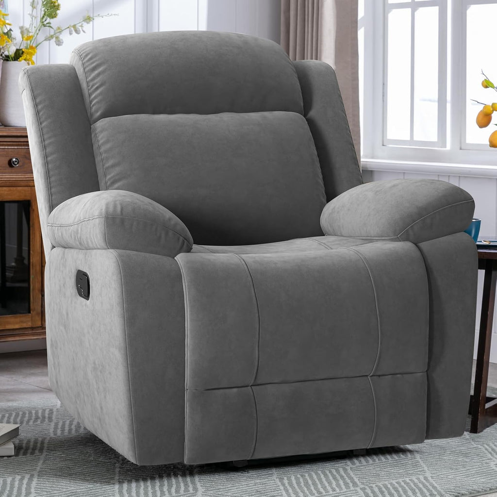 HAOMARKETS Rocker Recliner Chair for Adults, Manual Recliners with Overstuffed Backrest and Armrests, Upholstered Rocking Reclining Sofa Chair for Living Room, Grey