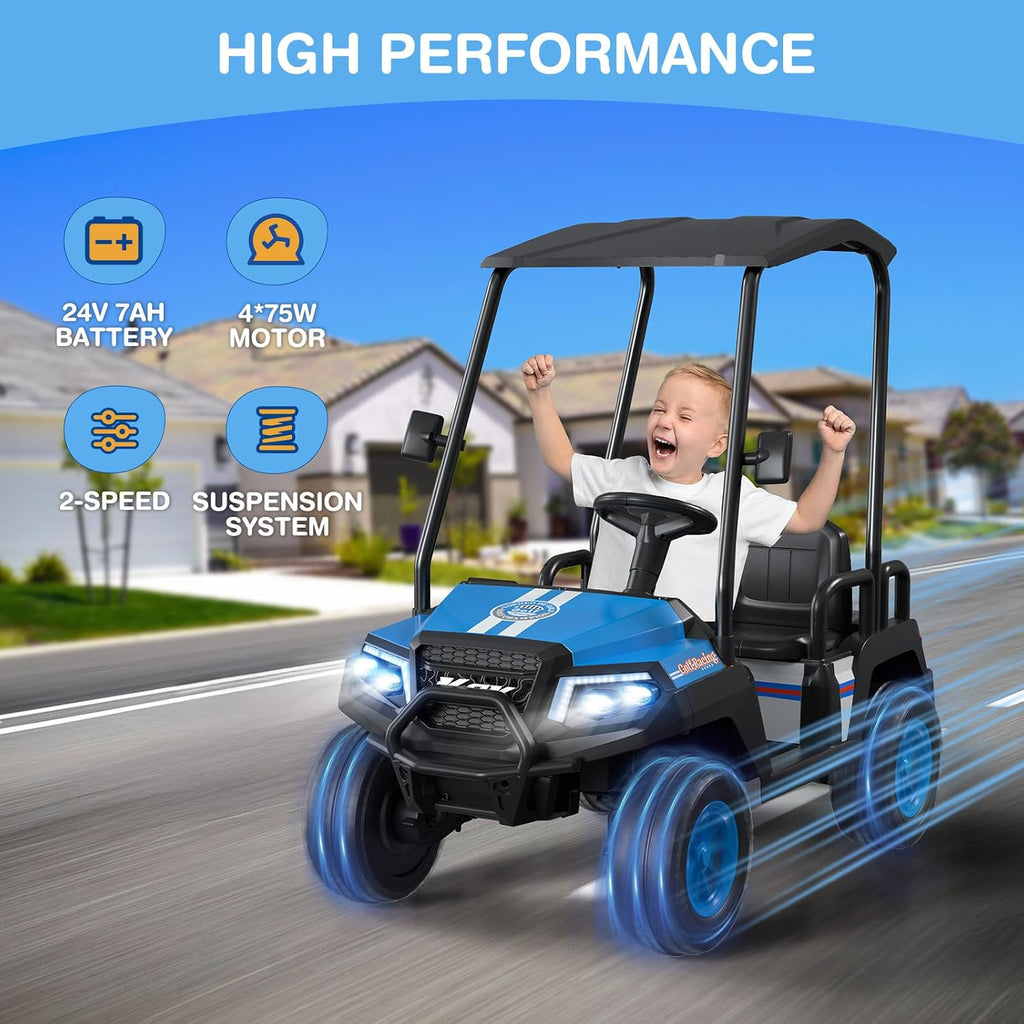 LIGIANT 24V Ride on Toys for Big Kids, 4-Seater Kids' Car, Golf Cart Max. Capacity: 264 Lbs(4 Kids), 4WD Ride on Car w/Remote Control, Detachable Awning, Spring Suspension, Music/Story/Power Display