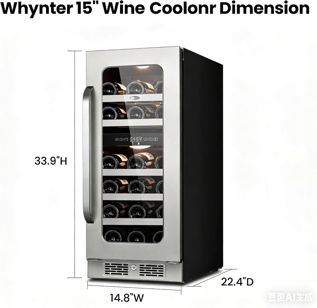 Whynter 29 Bottle Wine Fridge, 15 Inch Dual Zone Wine Cooler Refrigerator, 40-65°F Digital Temperature Control, 3 LED Wine Cellar, Built-in Under Counter Freestanding for Home Bar Kitchen (3.0 cu.ft)